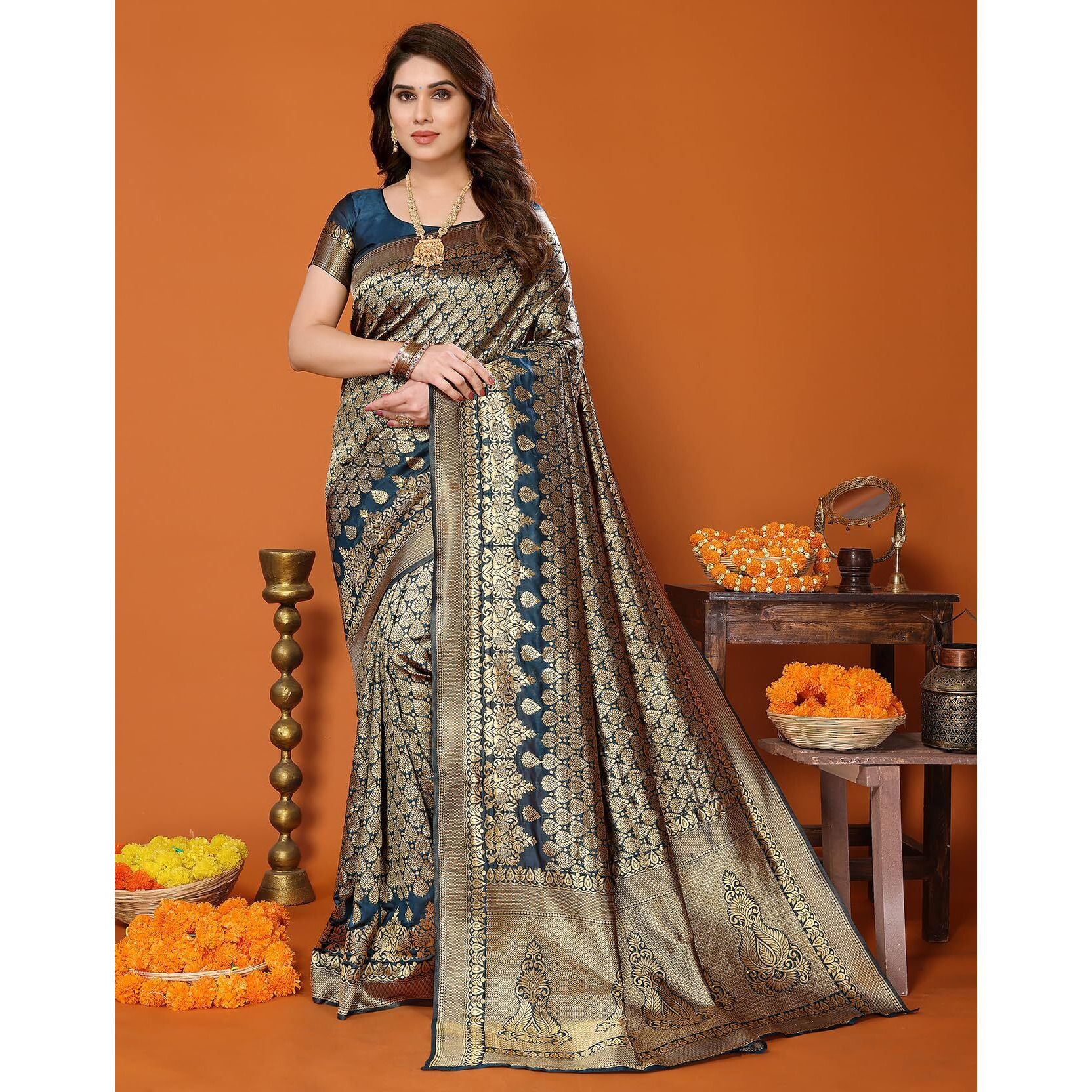 Yashika Present Banarasi Kanjivaram Silk Saree For Fashionable Women||Rama Coloured Silk Kanjivaram Saree|| AZ-YS-P1-MALIYA RAMA New