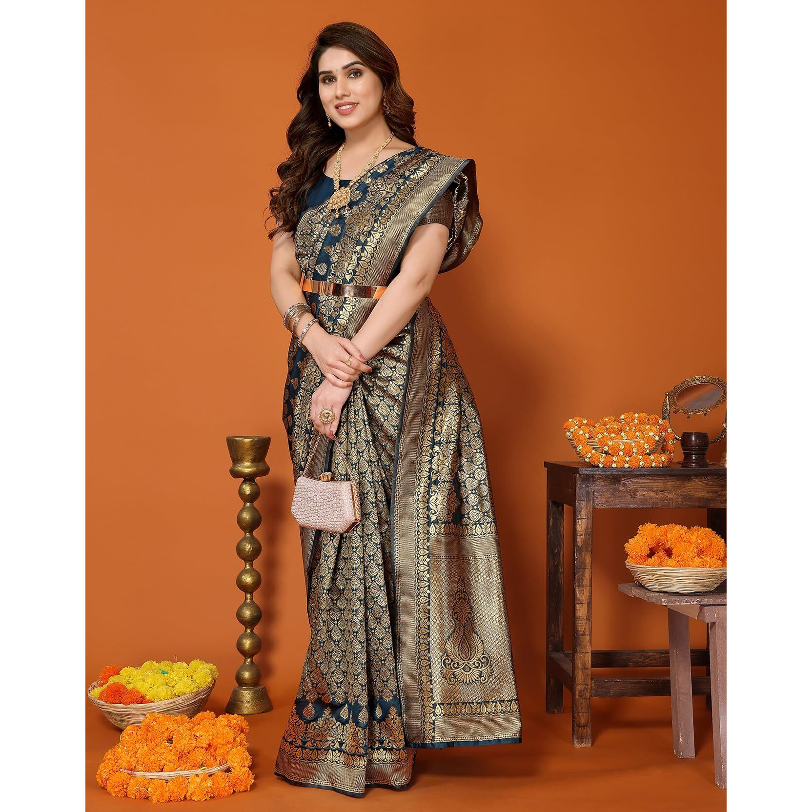 Yashika Present Banarasi Kanjivaram Silk Saree For Fashionable Women||Rama Coloured Silk Kanjivaram Saree|| AZ-YS-P1-MALIYA RAMA New