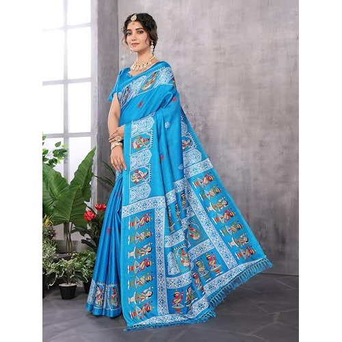 Yashika Women's Woven Latest Art Silk and Tassels Saree with Unstitched Blouse Material (AZ-YS-P3-NAFIZA-Parent-NEW_Blue)