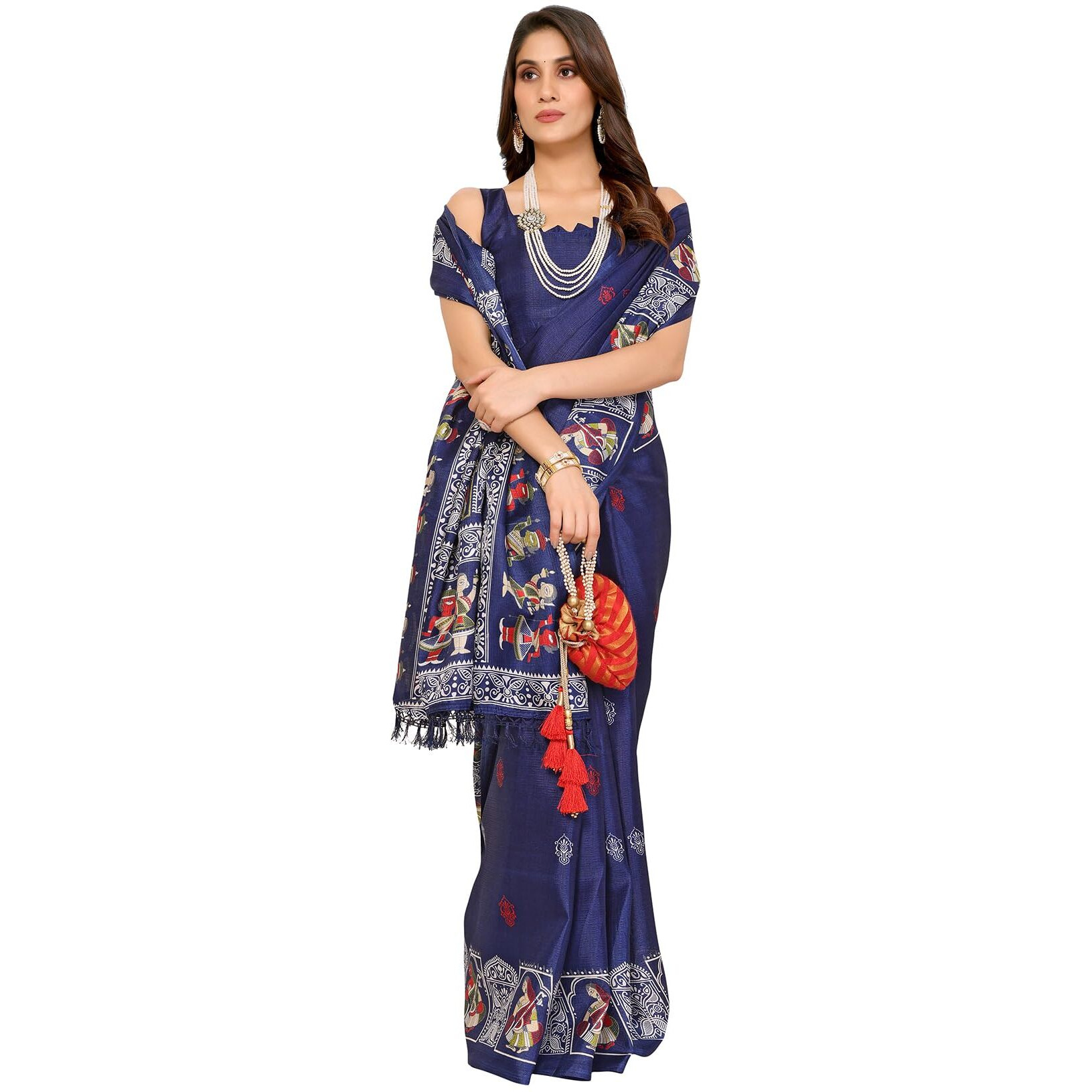 Yashika Women's Woven Latest Art Silk and Tassels Saree with Unstitched Blouse Material (AZ-YS-P2-NAFIZA-Parent_Navy)