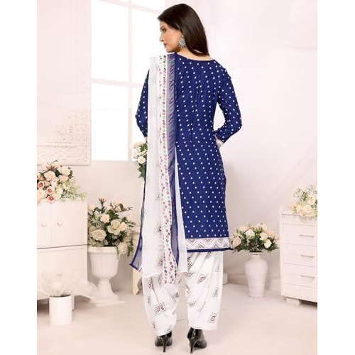 Yashika Women's Printed Dress Material - Unstitched Crepe Fabric Kurti, Pants & Dupatta Set (AZ-YS-P4-HEZAL NAVY)