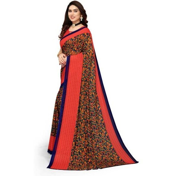 Yashika Womens Georgette Printed Saree With Blouse Piece(NAMRATA RED_N_Free Size)