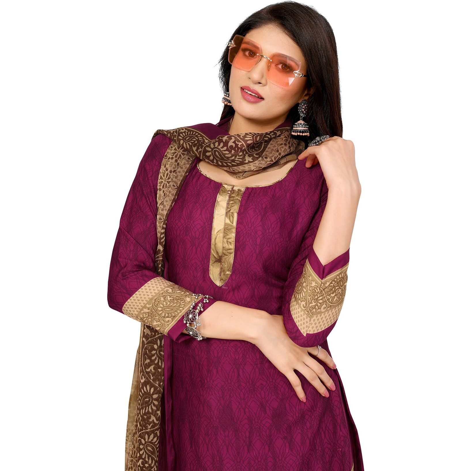 Yashika Women's Printed Dress Material - Unstitched Crepe Fabric Kurti, Pants & Dupatta Set (AZ-YS-P4-JAZZY PURPLE)