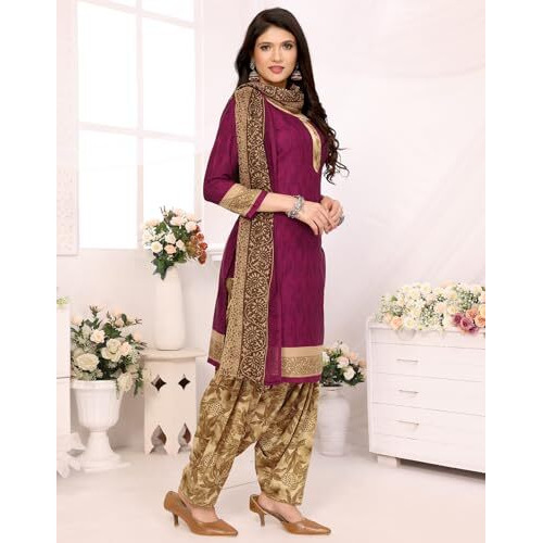 Yashika Women's Printed Dress Material - Unstitched Crepe Fabric Kurti, Pants & Dupatta Set (AZ-YS-P4-JAZZY PURPLE)