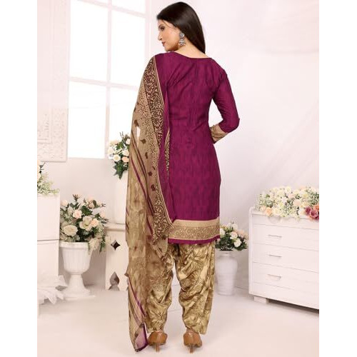 Yashika Women's Printed Dress Material - Unstitched Crepe Fabric Kurti, Pants & Dupatta Set (AZ-YS-P4-JAZZY PURPLE)