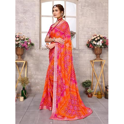 Yashika Women's Woven Latest Georgette Saree with Lace and Blouse Material (AZ-YS-P2-AACHAL-KORAM-Parent-NEW_Pink)