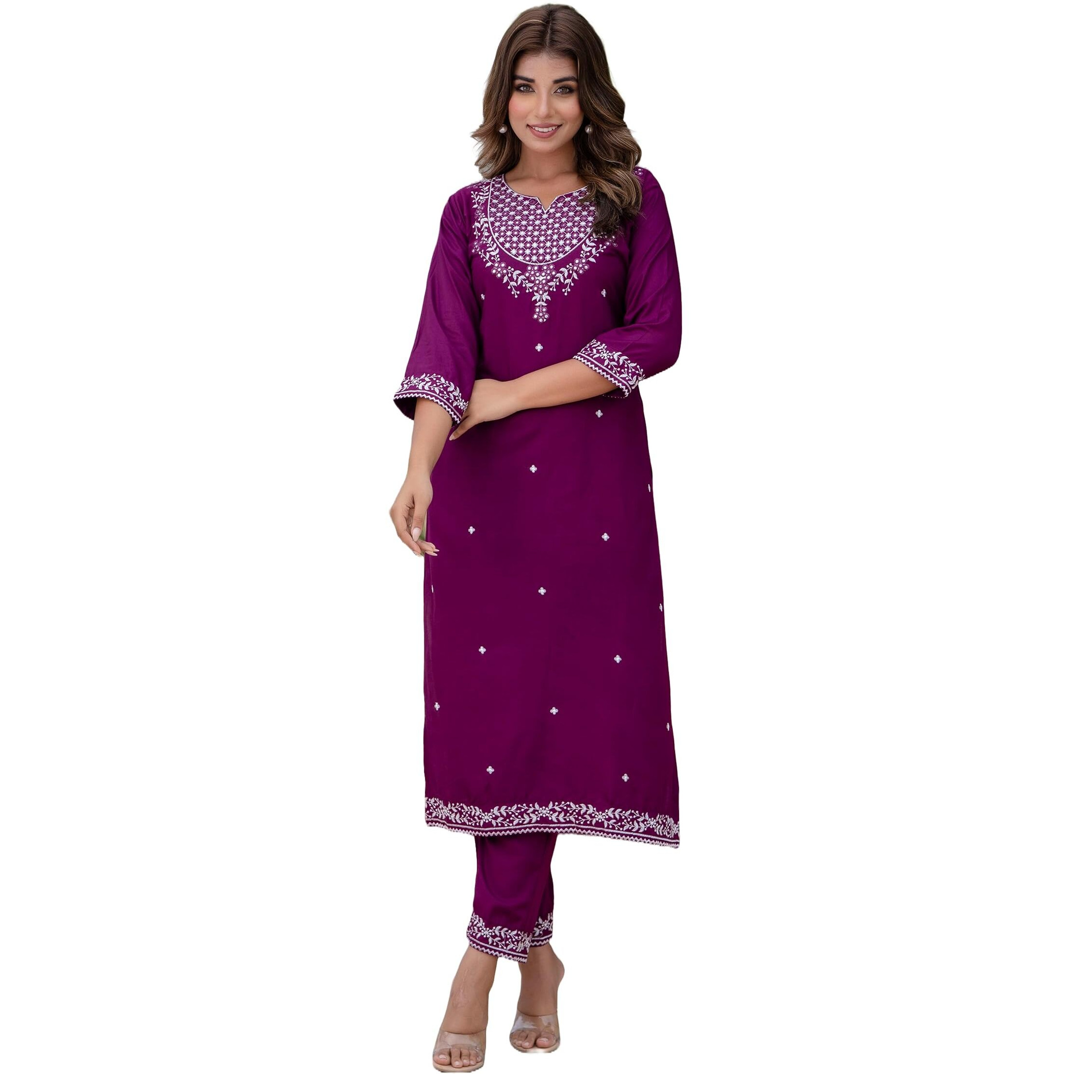 Yashika Women's Reyon Regular Kurta Set in Solid Purple Color and Pure Rayon Fabric with Pant (AZ-YS-P1-KS2152-XL
