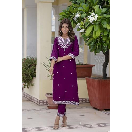Yashika Women's Reyon Regular Kurta Set in Solid Purple Color and Pure Rayon Fabric with Pant (AZ-YS-P1-KS2152-XL
