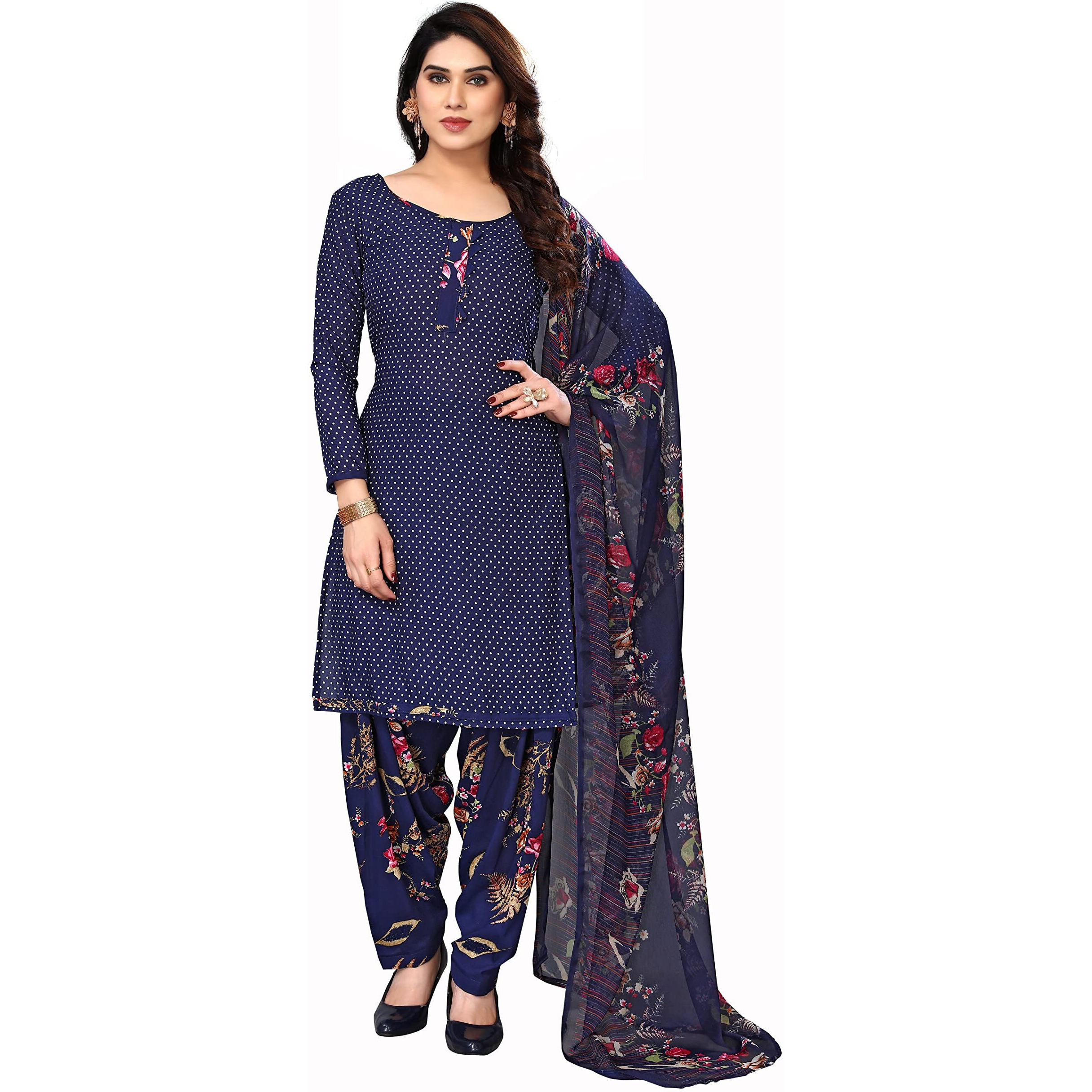 Yashika Women's Crepe Printed Unstitched Salwar Suit Dress Material With Dupatta(NEW-JALPA NAVY)