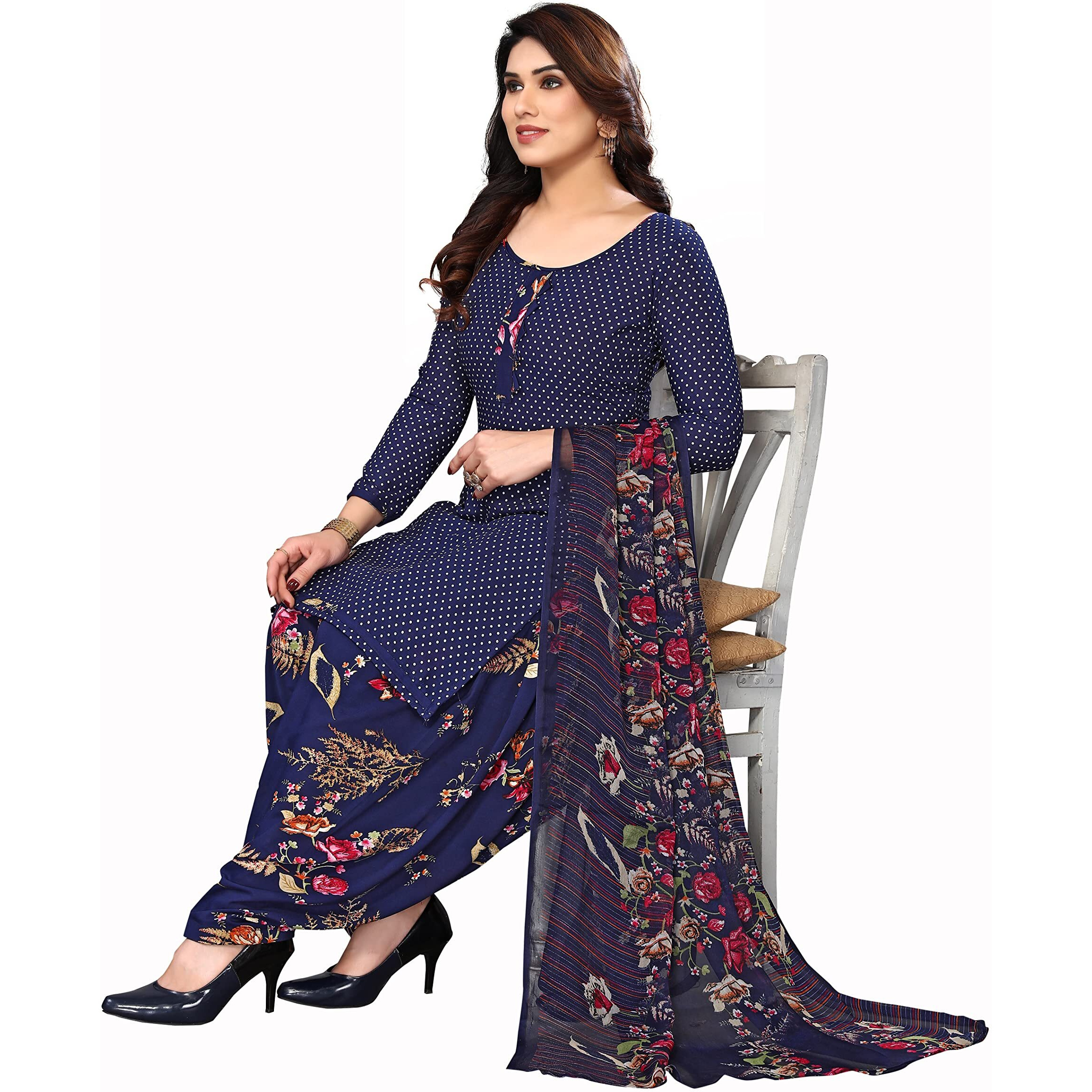 Yashika Women's Crepe Printed Unstitched Salwar Suit Dress Material With Dupatta(NEW-JALPA NAVY)