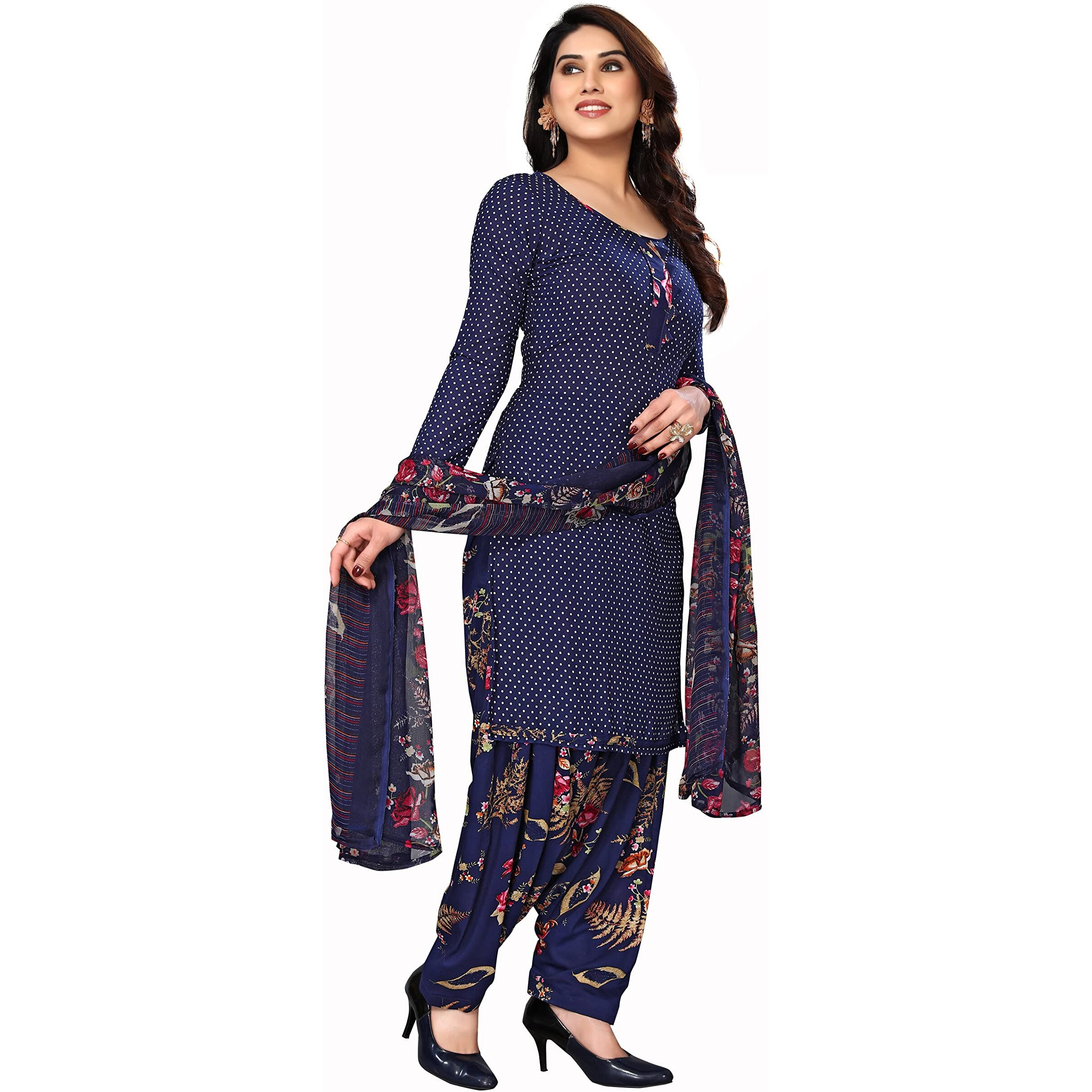 Yashika Women's Crepe Printed Unstitched Salwar Suit Dress Material With Dupatta(NEW-JALPA NAVY)