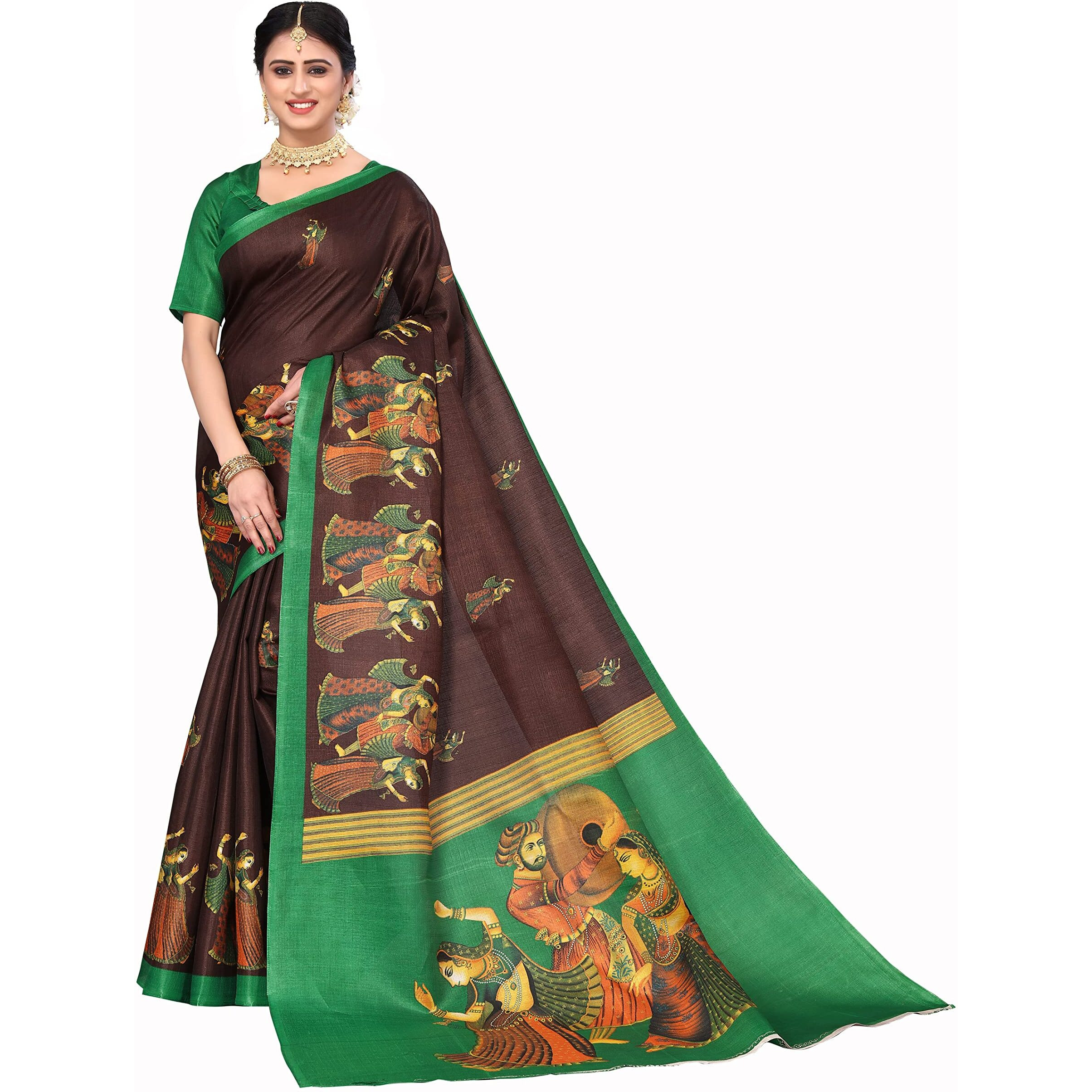 Yashika Women's Art Silk Saree with Blouse Piece (New-RAJARANI Coffee)