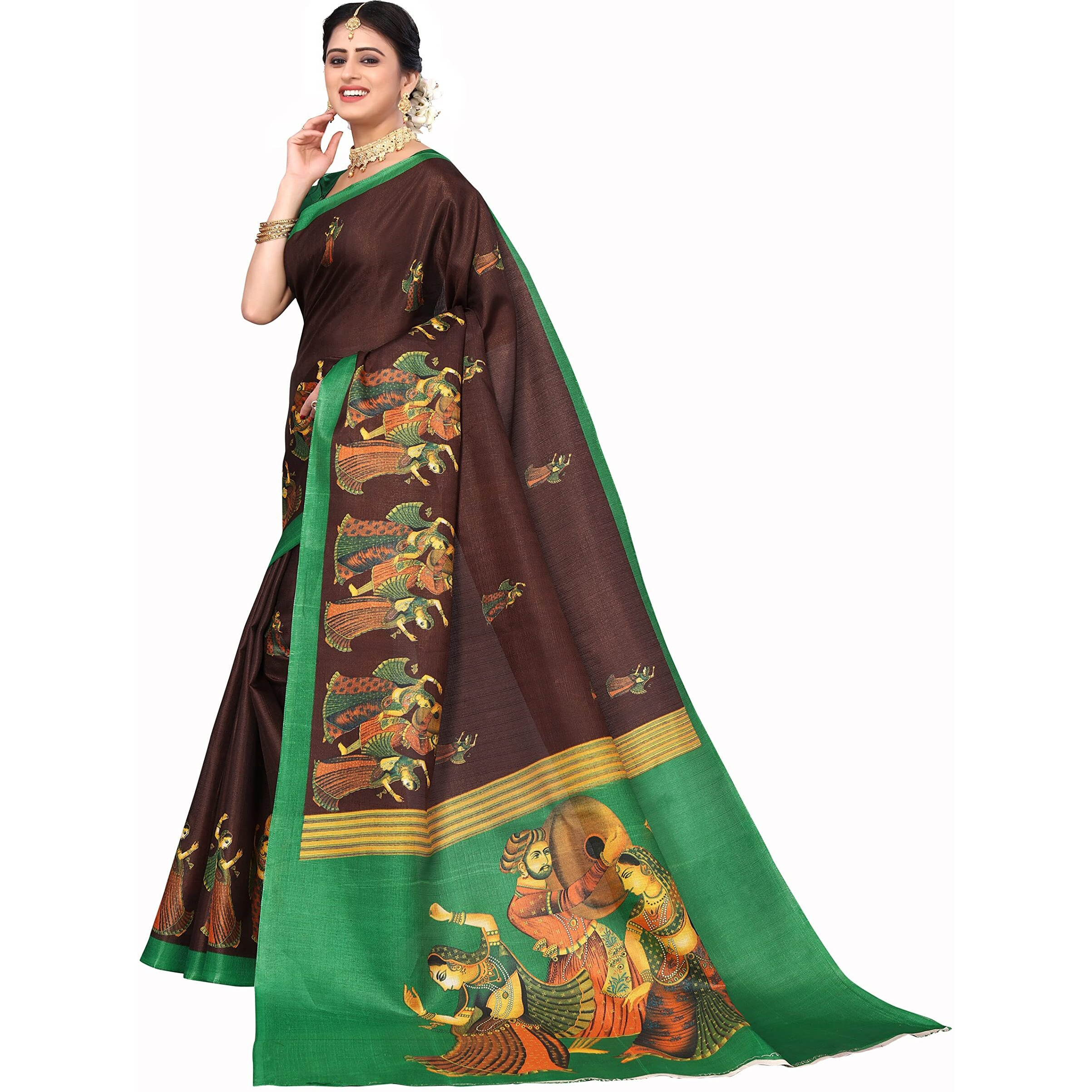 Yashika Women's Art Silk Saree with Blouse Piece (New-RAJARANI Coffee)