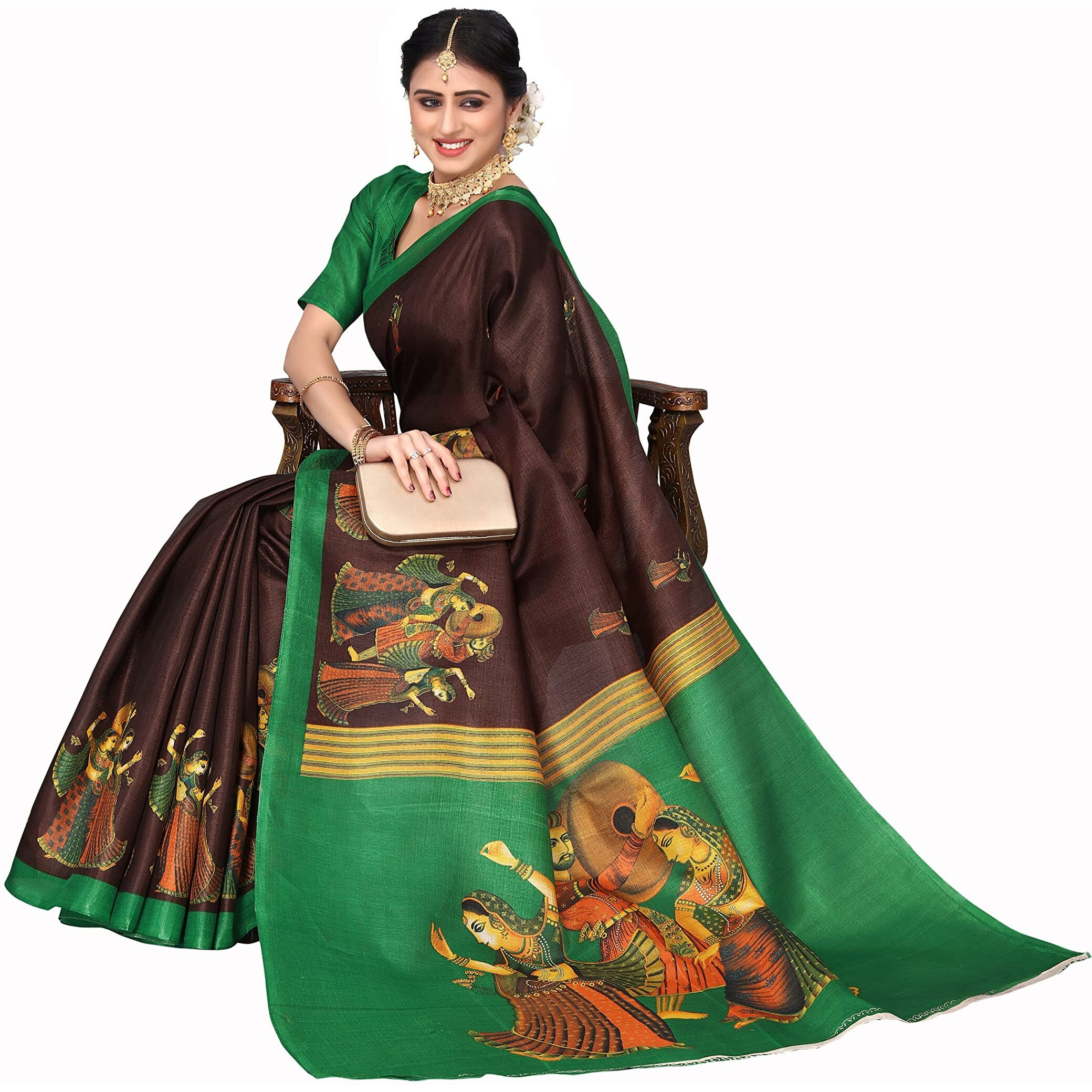 Yashika Women's Art Silk Saree with Blouse Piece (New-RAJARANI Coffee)