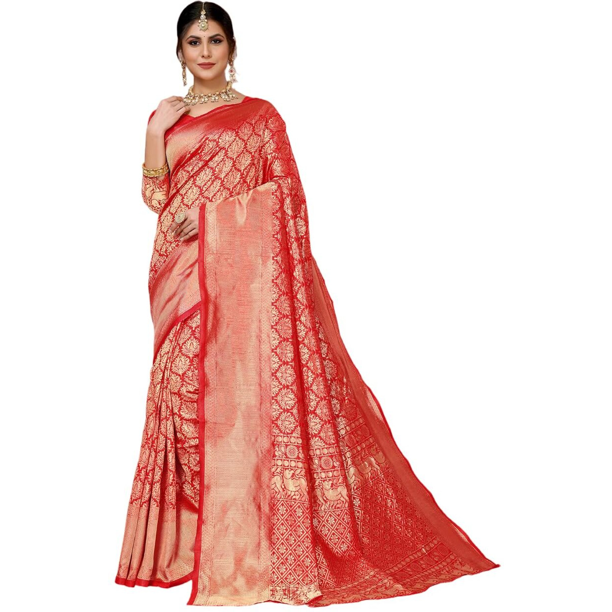 Yashika Present Banarasi Kanjivaram Silk Saree For Fashionable Women||AZ-YS-P4-New MALIYA-Parent (Red 01)