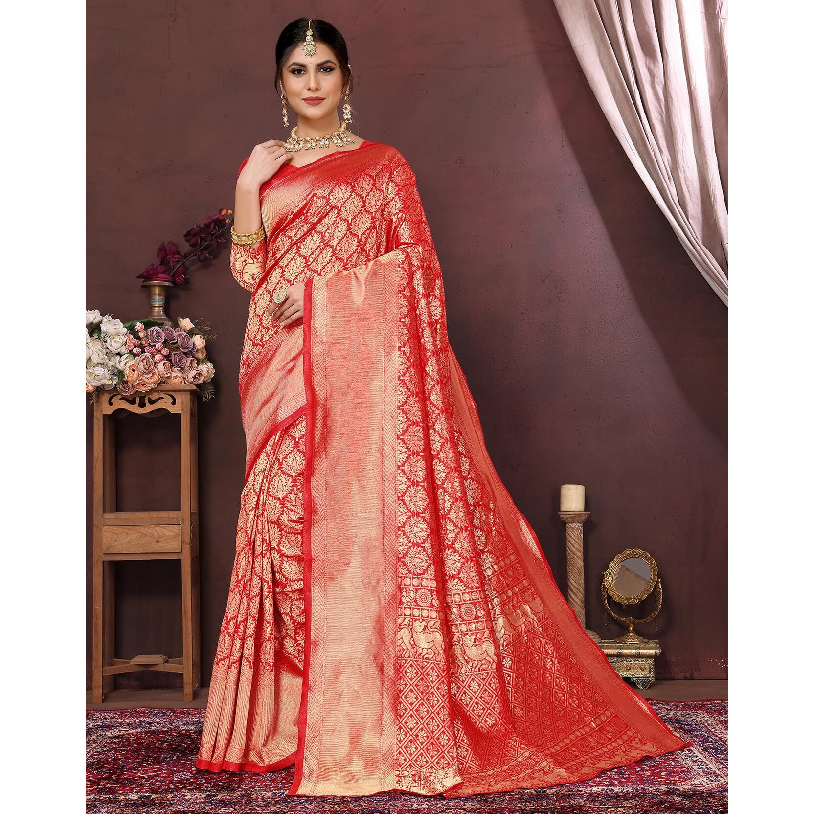 Yashika Present Banarasi Kanjivaram Silk Saree For Fashionable Women||AZ-YS-P4-New MALIYA-Parent (Red 01)