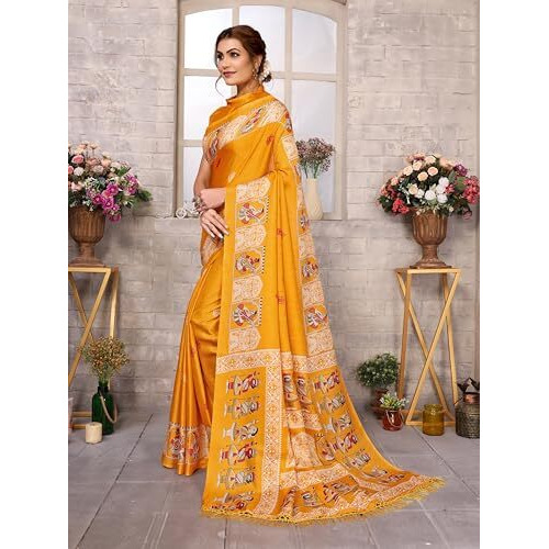 Yashika Women's Woven Latest Art Silk and Tassels Saree with Unstitched Blouse Material (AZ-YS-P1-NAFIZA-Parent-NEW_Yellow)