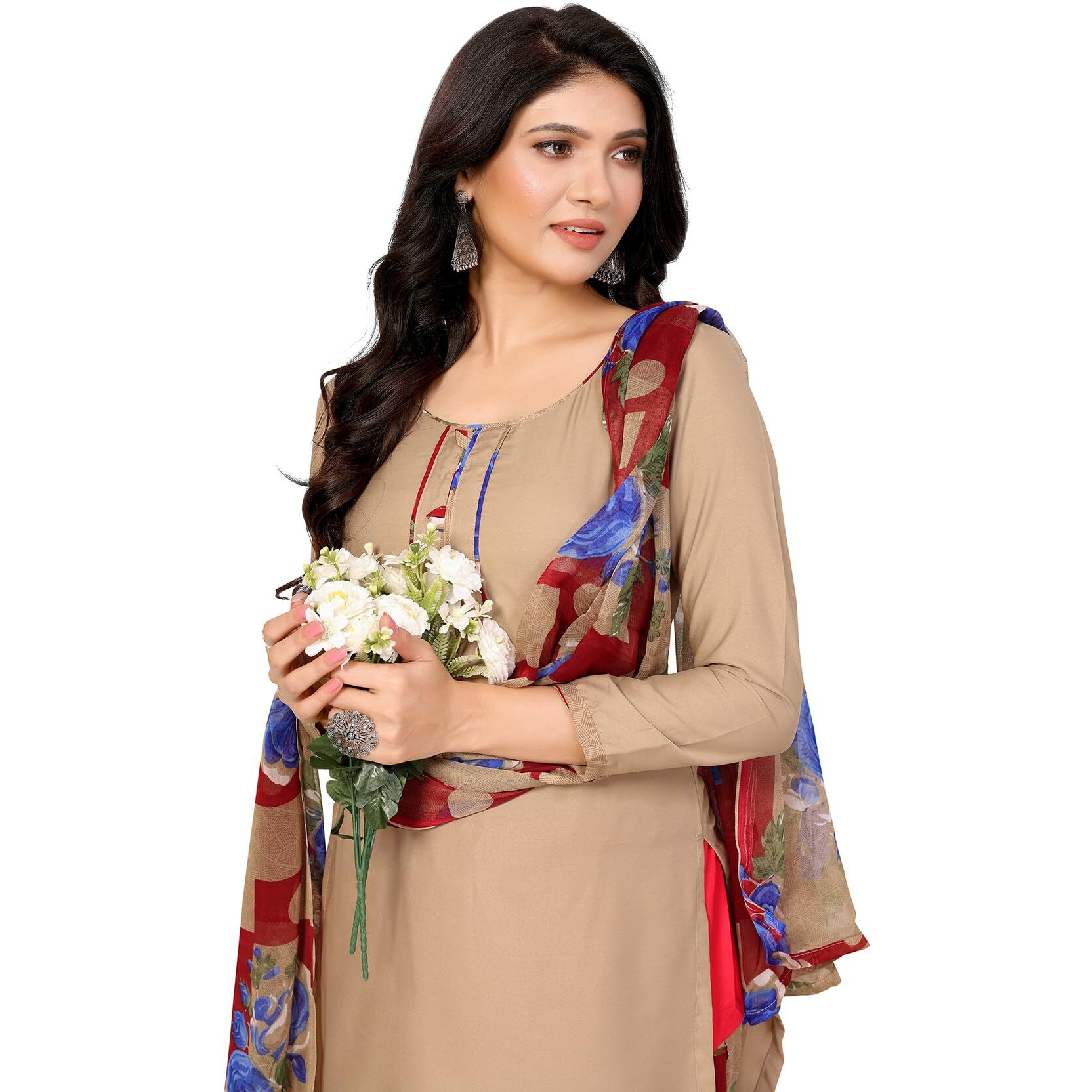 Yashika Women's Printed Dress Material - Unstitched Crepe Fabric Kurti, Pants & Dupatta Set (AZ-YS-P4-ADMIRING BLUE)