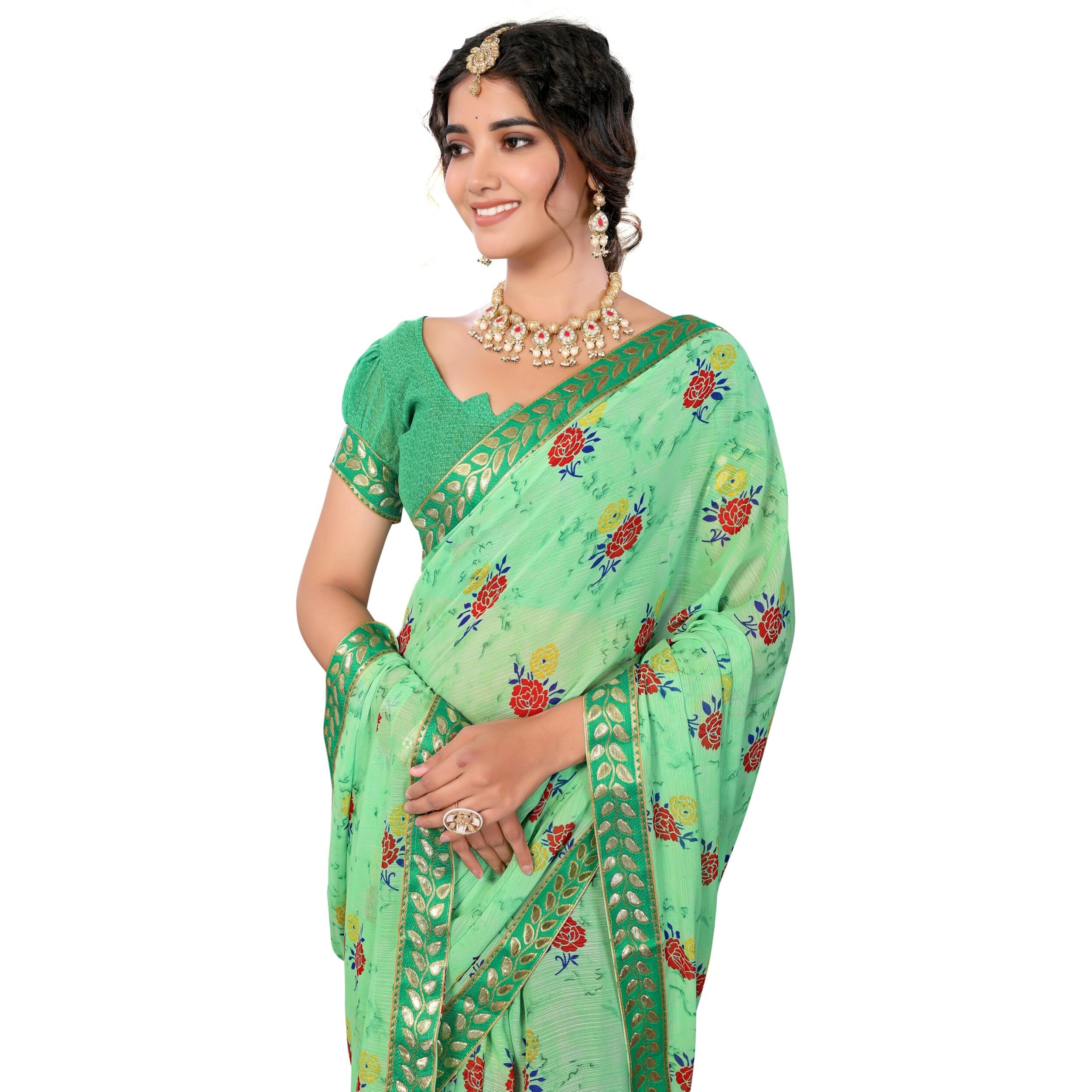 Yashika Women's Woven Latest Georgette Saree with Lace and Blouse Material (AZ-YS-P3-PADMINI-VANSHI-Parent-NEW_Pista)