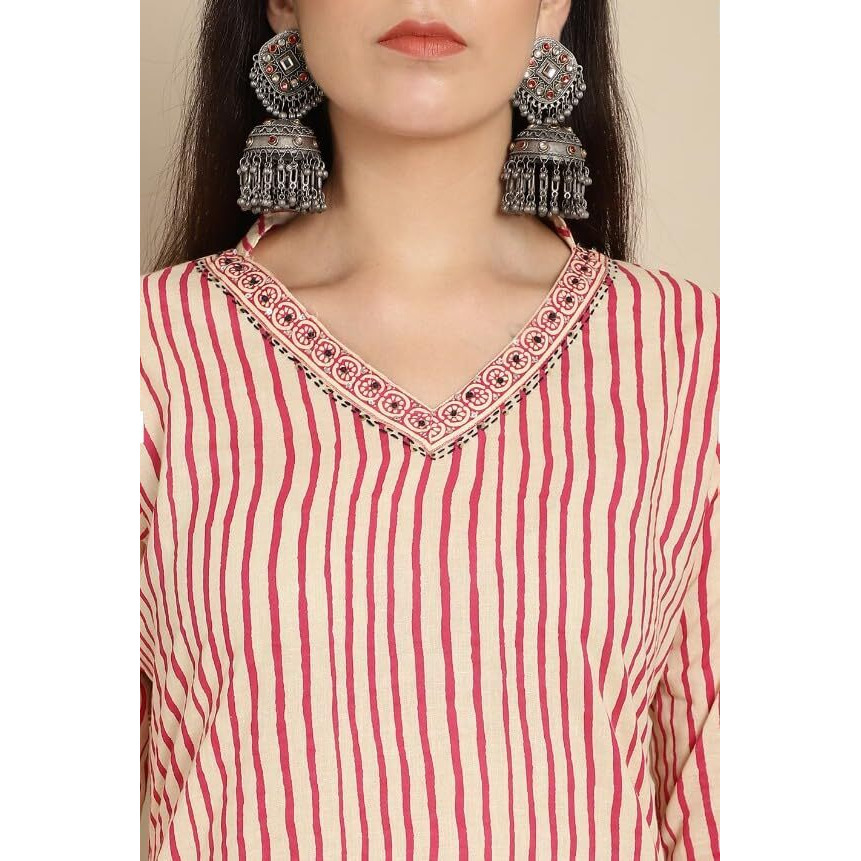 Yashika Women's Floral Regular Kurta Ethnicity Meets in Style Experience The Perfect of Tradition and Comfort with Our Cotton Blend Sets (AZ-YS-OG-KS2134-Parent_Beige_S)