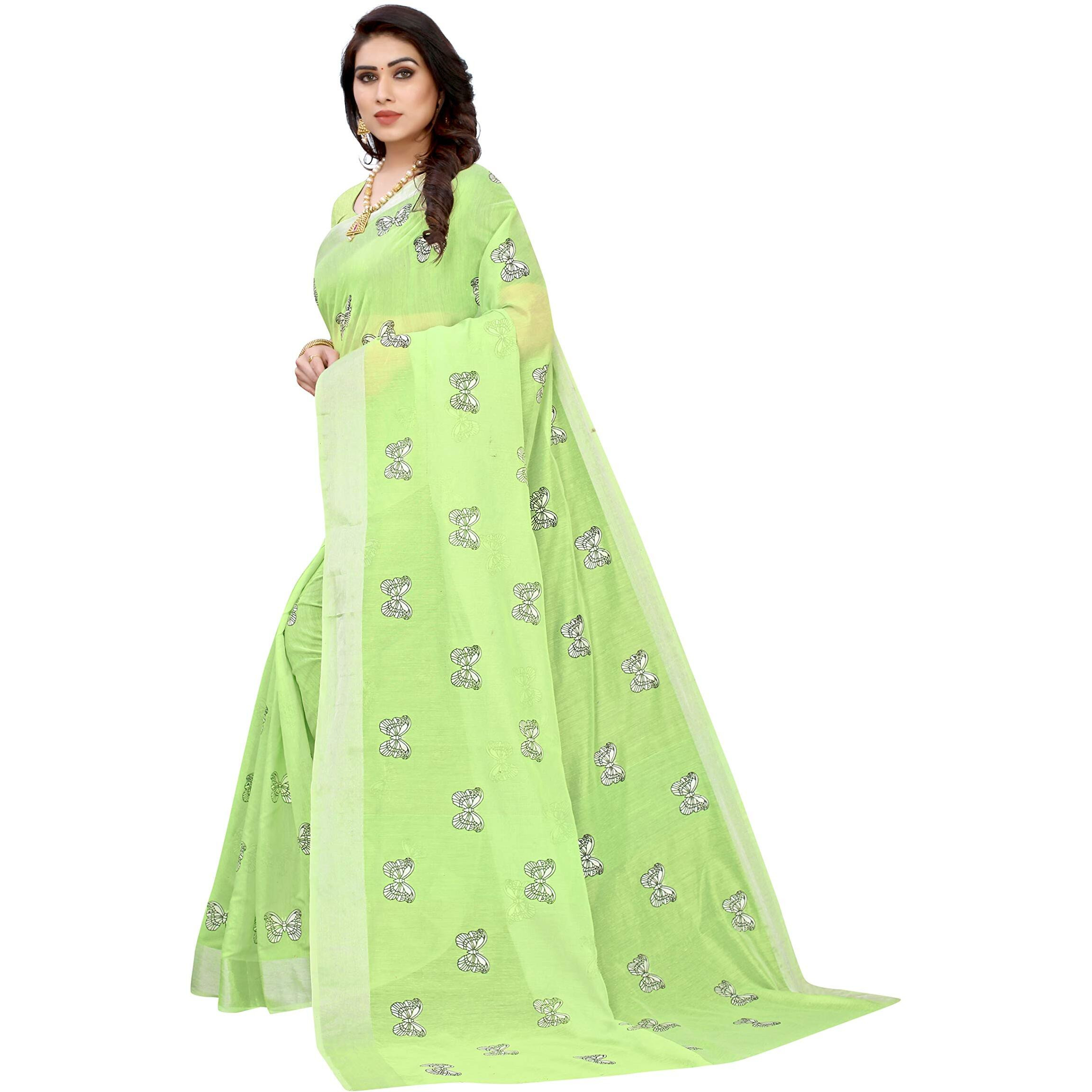 Yashika Women's Chanderi Cotton Saree With Blouse Piece(TITALEE PISTA_Free Size)