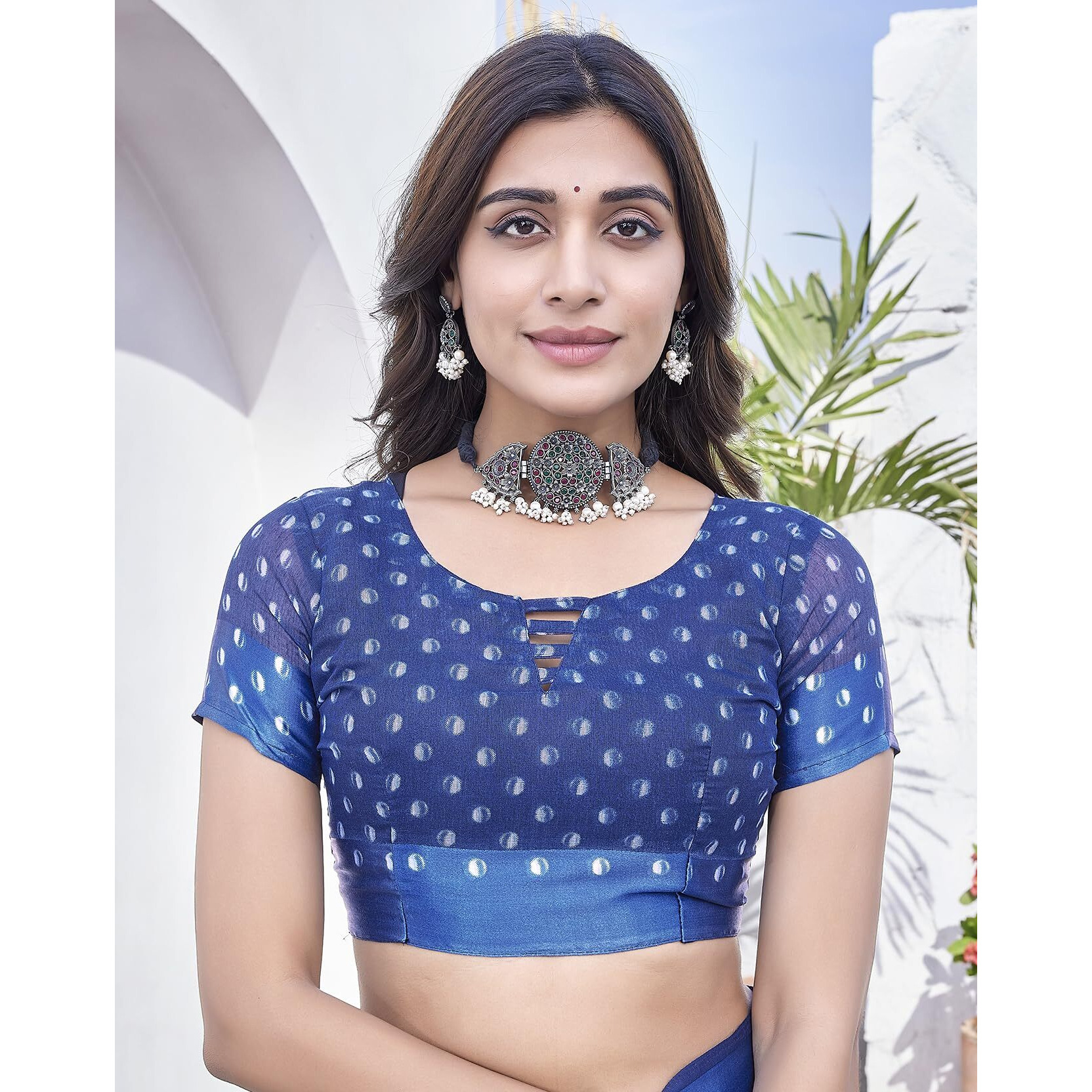 Yashika Women's Stylish Linen Blend Saree Set with Matching Blouse Material - Elevate Your Fashion Statement (AZ-YS-P1-KALAVATI BLUE)