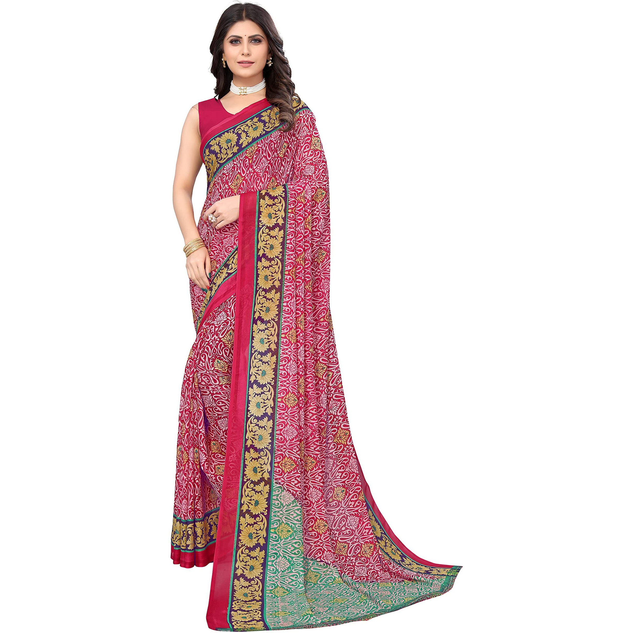 Yashika Jacquard Women's Georgette Printed Saree Without Blouse Piece (Magical Pink_Y_Pink05)