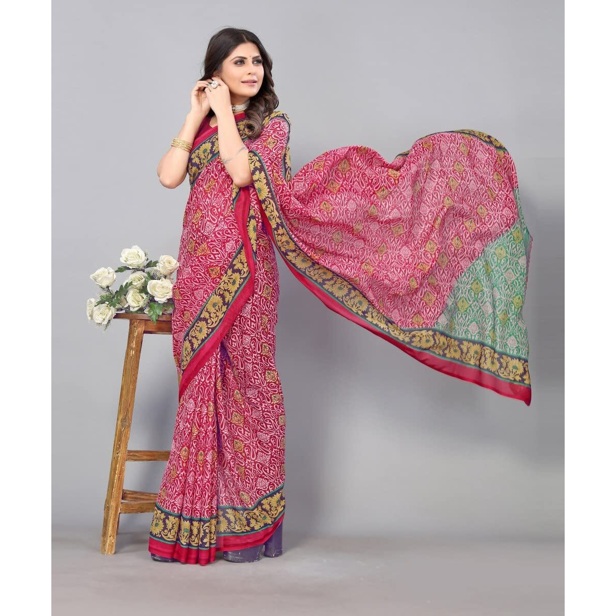 Yashika Jacquard Women's Georgette Printed Saree Without Blouse Piece (Magical Pink_Y_Pink05)
