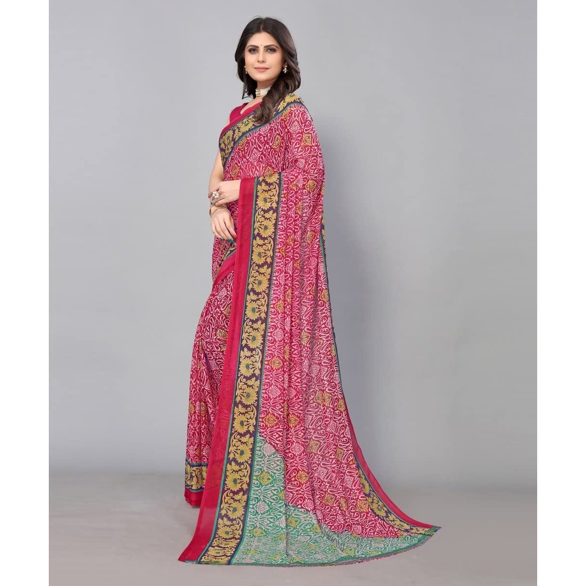 Yashika Jacquard Women's Georgette Printed Saree Without Blouse Piece (Magical Pink_Y_Pink05)
