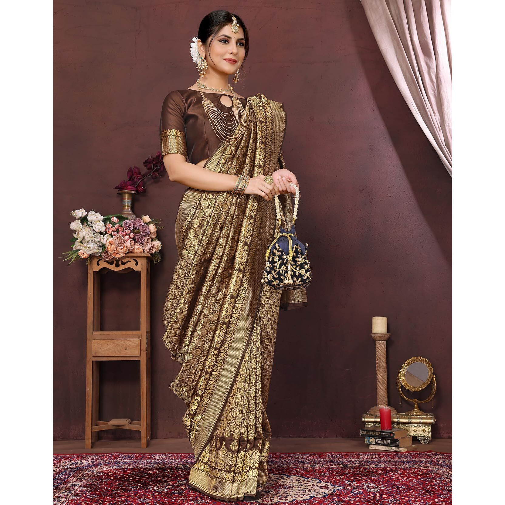 Yashika Present Banarasi Kanjivaram Silk Saree For Fashionable Women||Brown Coloured Silk Kanjivaram Saree||AZ-YS-P4-New MALIYA BROWN