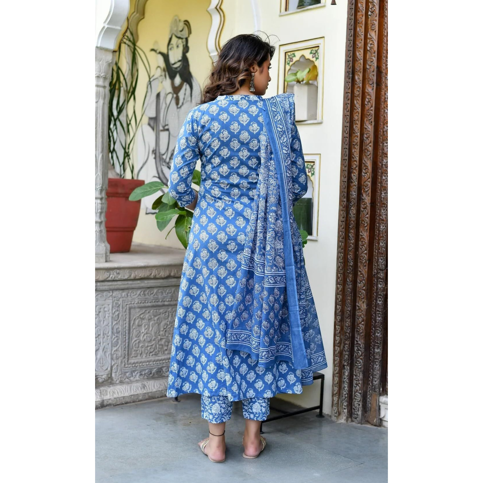 Yashika Women's Stylish Printed Cotton Blend Kurta Pant Dupatta Set - Trendy Ethnic Wear for a Fashionable Look (AZ-YS-OG-KS2087-S) Blue