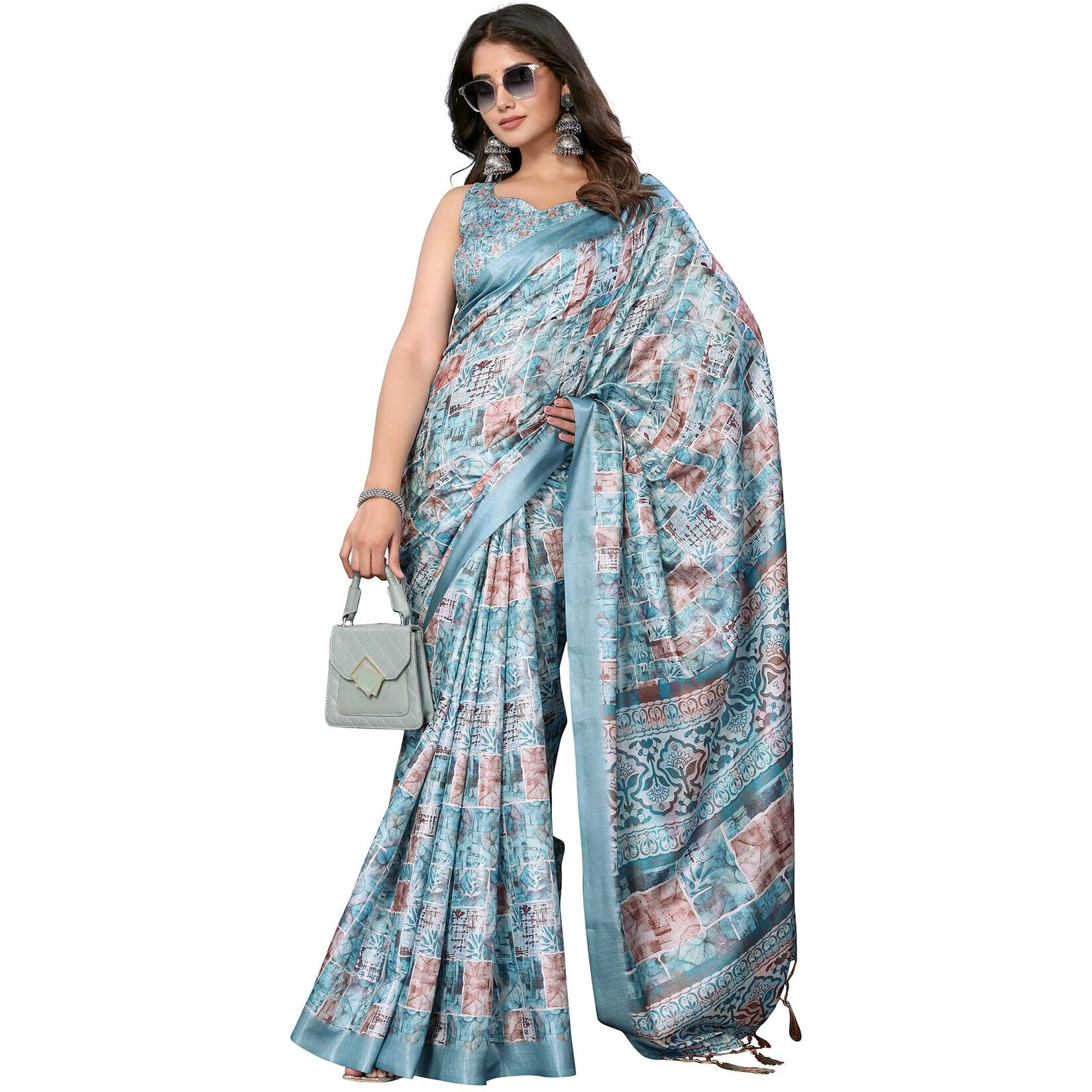Yashika Women's Digital Print Art Silk Cotton Saree with Tassels and Golden Border - Lightweight and Elegant Ethnic Wear for Festive and Casual Occasions (AZ-YS-P2-PUSHPA 13)