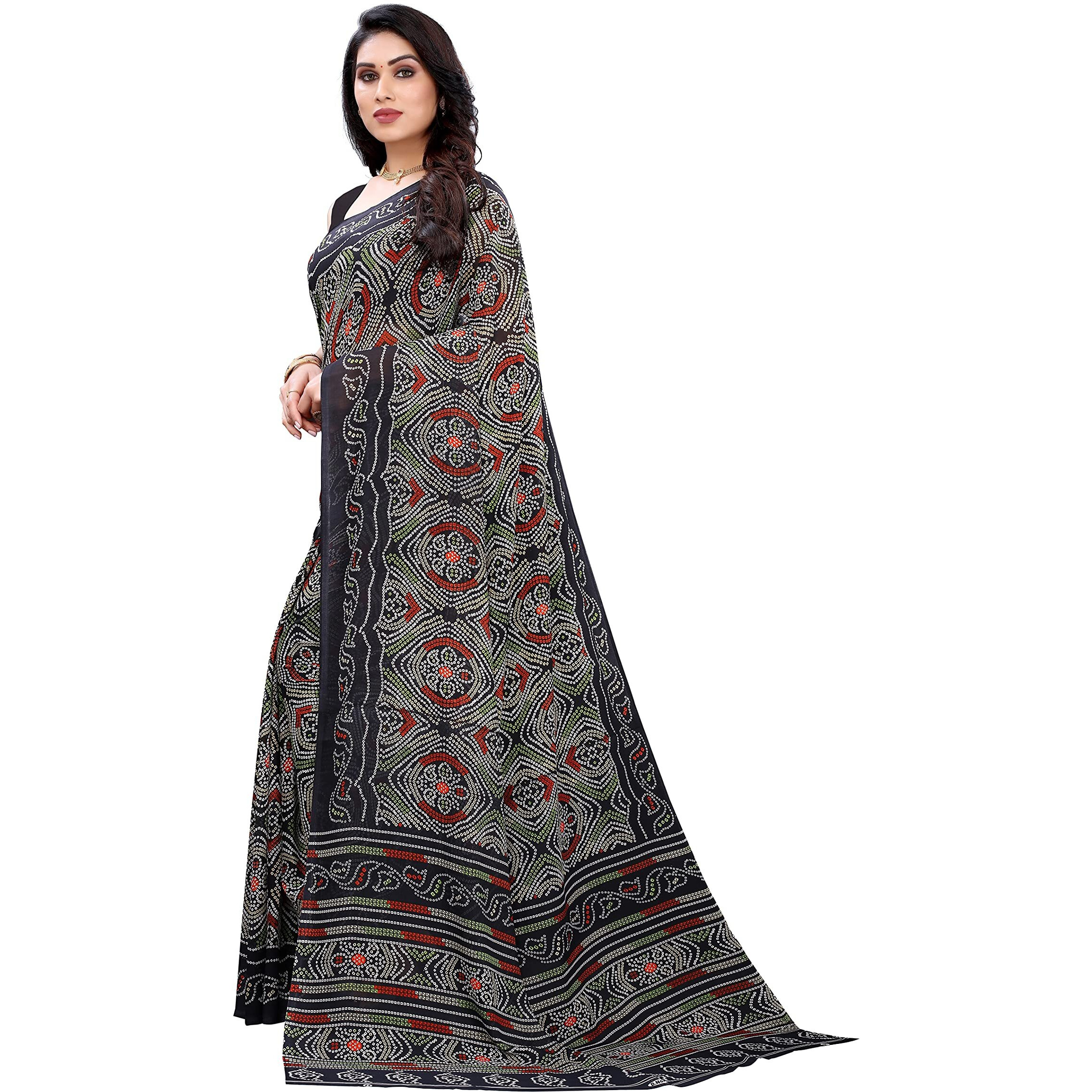 Yashika Women's Georgette Printed Saree With Blouse Piece(AAYUSHI_Free Size), Black