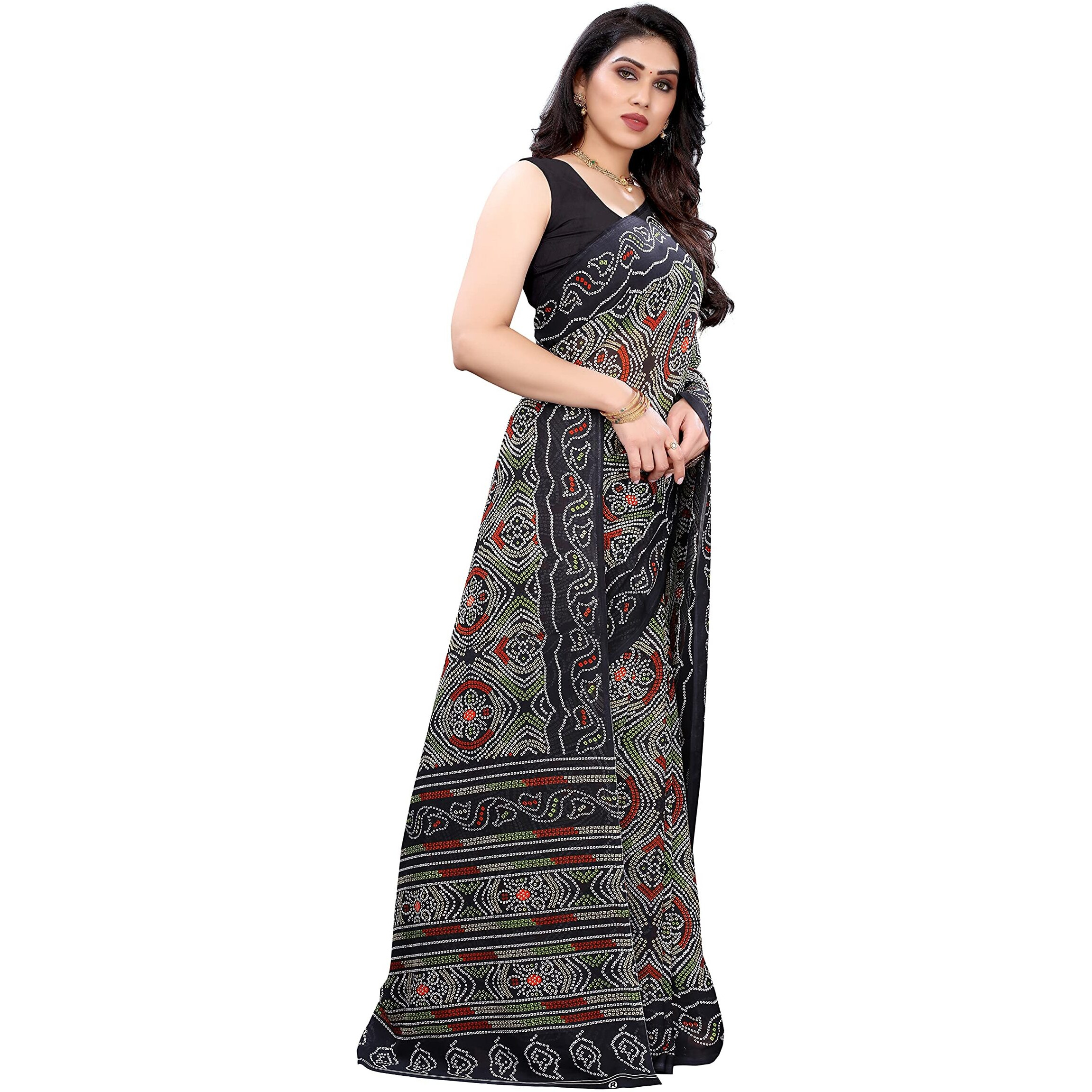 Yashika Women's Georgette Printed Saree With Blouse Piece(AAYUSHI_Free Size), Black