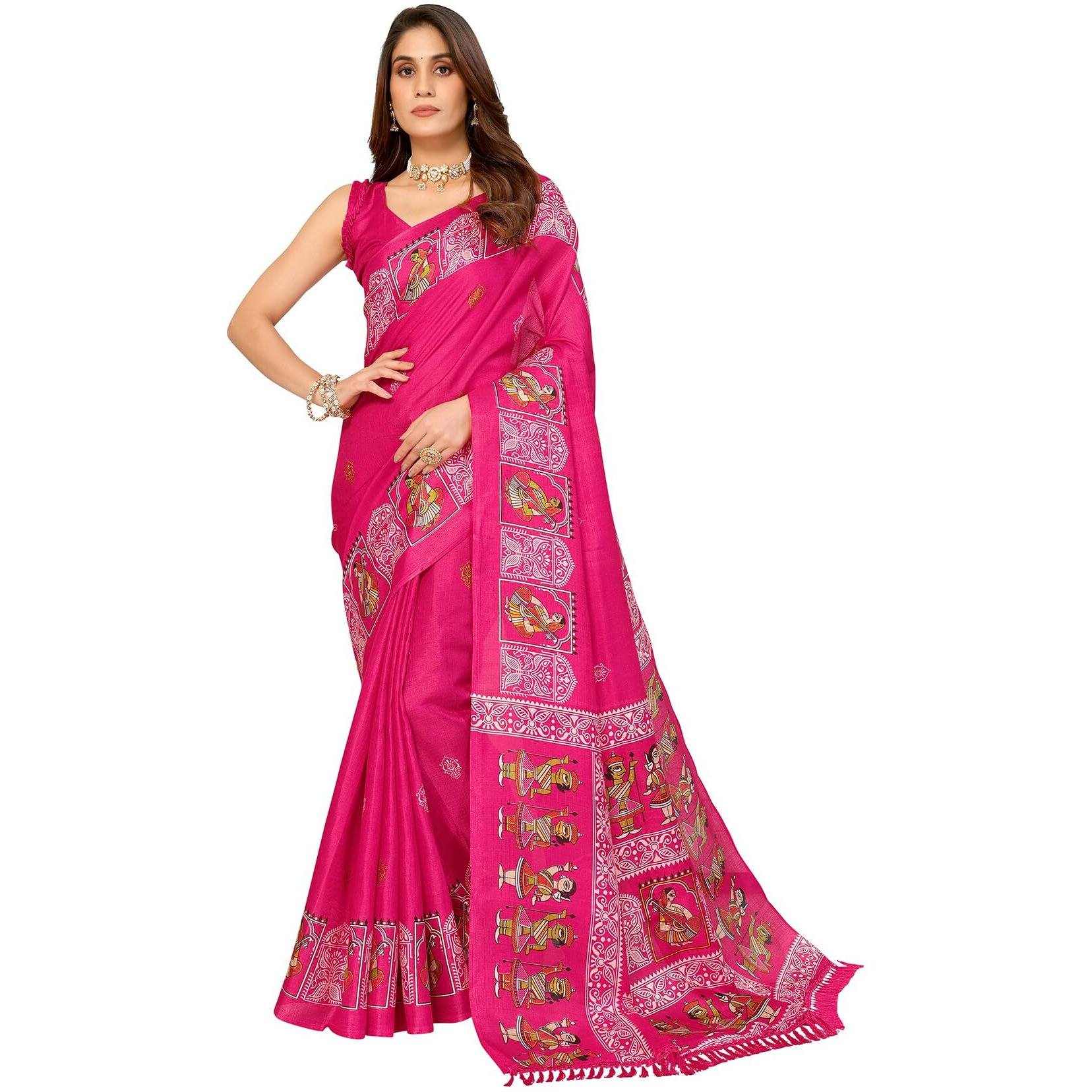 Yashika Women's Woven Latest Art Silk and Tassels Saree with Unstitched Blouse Material (AZ-YS-P1-NAFIZA-Parent_Pink)