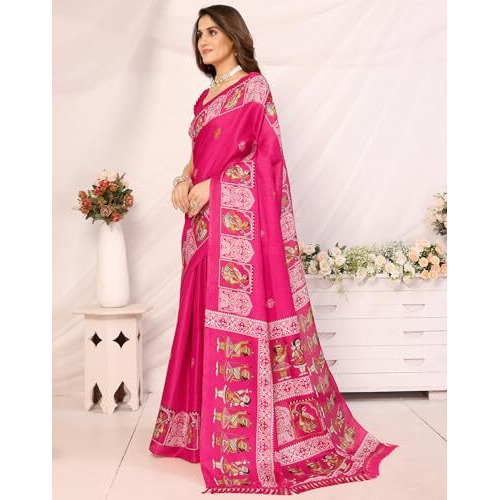 Yashika Women's Woven Latest Art Silk and Tassels Saree with Unstitched Blouse Material (AZ-YS-P1-NAFIZA-Parent_Pink)