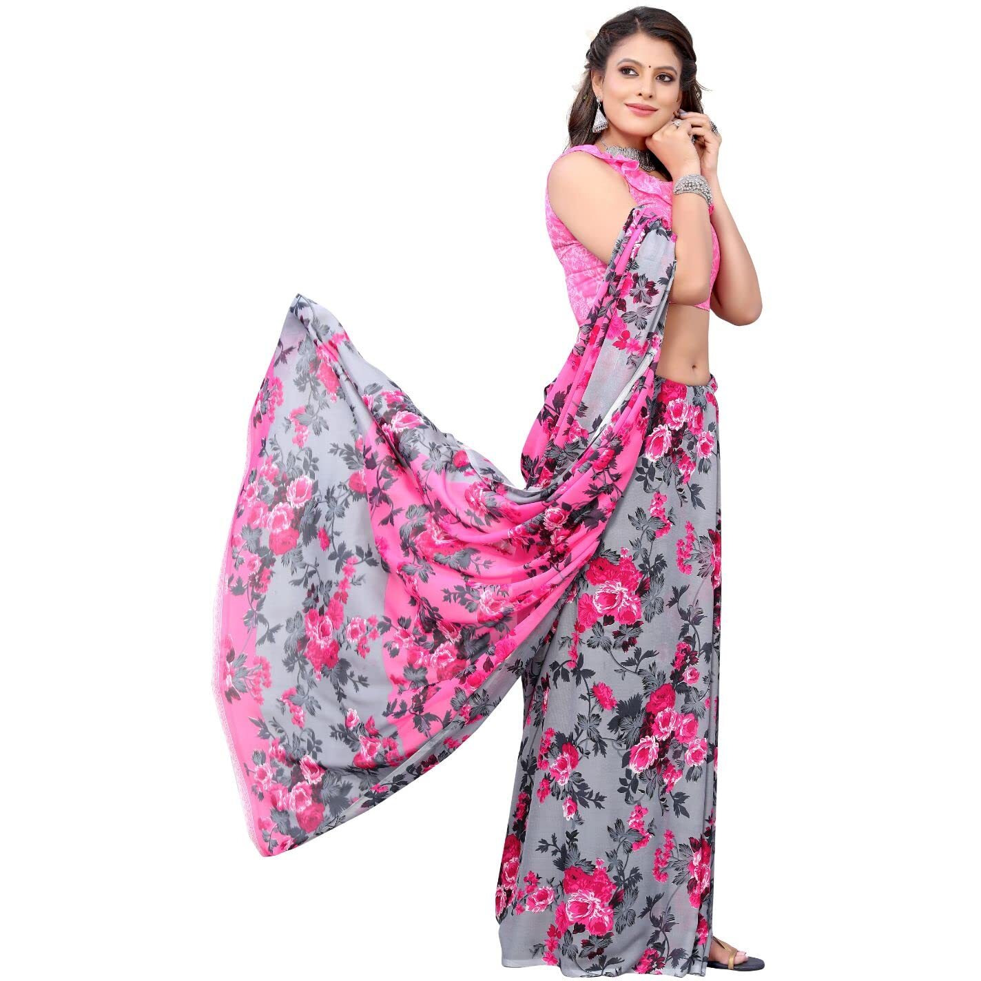 Yashika Women's Jacquard Georgette Saree (HEMAXI Pink_W