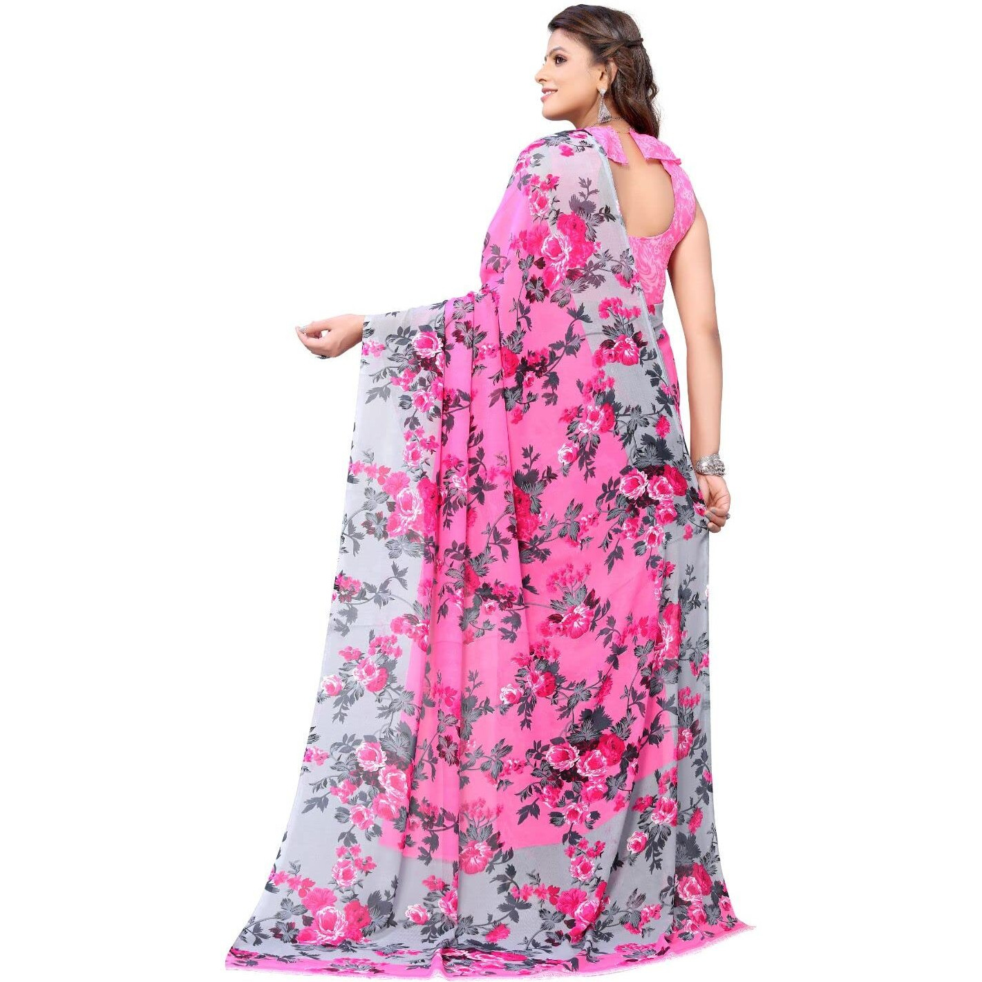 Yashika Women's Jacquard Georgette Saree (HEMAXI Pink_W