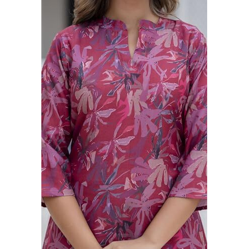 Yashika Women's Cotton Blend Regular Kurta Set A Melody Prints Patterns Step into Style with Our Stunning Collection of Printed Kurtis, Pants, and Dupattas (AZ-YS-P3-KS2125-XXL_Maroon