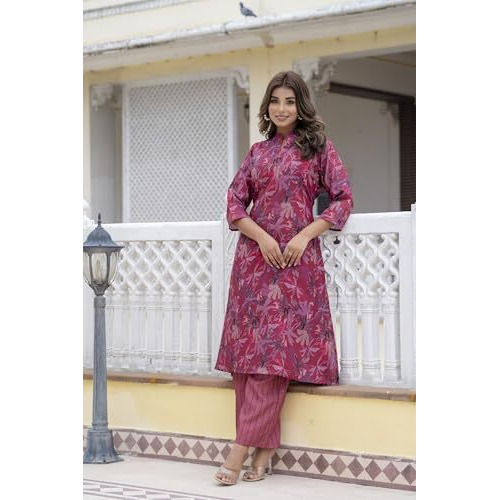 Yashika Women's Cotton Blend Regular Kurta Set A Melody Prints Patterns Step into Style with Our Stunning Collection of Printed Kurtis, Pants, and Dupattas (AZ-YS-P3-KS2125-XXL_Maroon