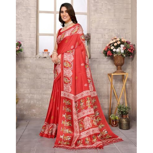 Yashika Women's Woven Latest Art Silk and Tassels Saree with Unstitched Blouse Material (AZ-YS-P1-NAFIZA-Parent_Red)