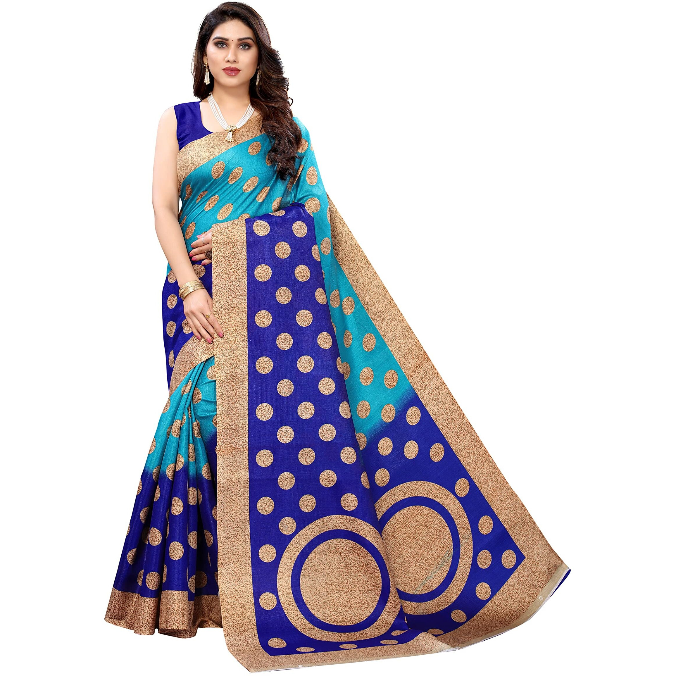 Yashika Women's Combo Art Silk Printed Saree With Blouse Piece Pack Of 2(KORA BLUE-AAMRAPALI RED)