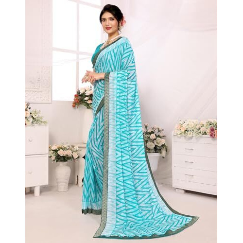 Yashika Women's Plain Zigzag Print Georgette Saree with Lace and Unstitched Blouse Material (AZ-YS-P1-ANSHIKA Sky Blue-New