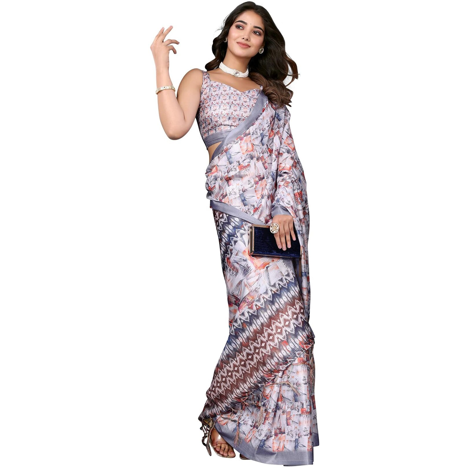 Yashika Women's Digital Print Art Silk Cotton Saree with Tassels and Golden Border - Lightweight and Elegant Ethnic Wear for Festive and Casual Occasions (AZ-YS-P2-PUSHPA 16)
