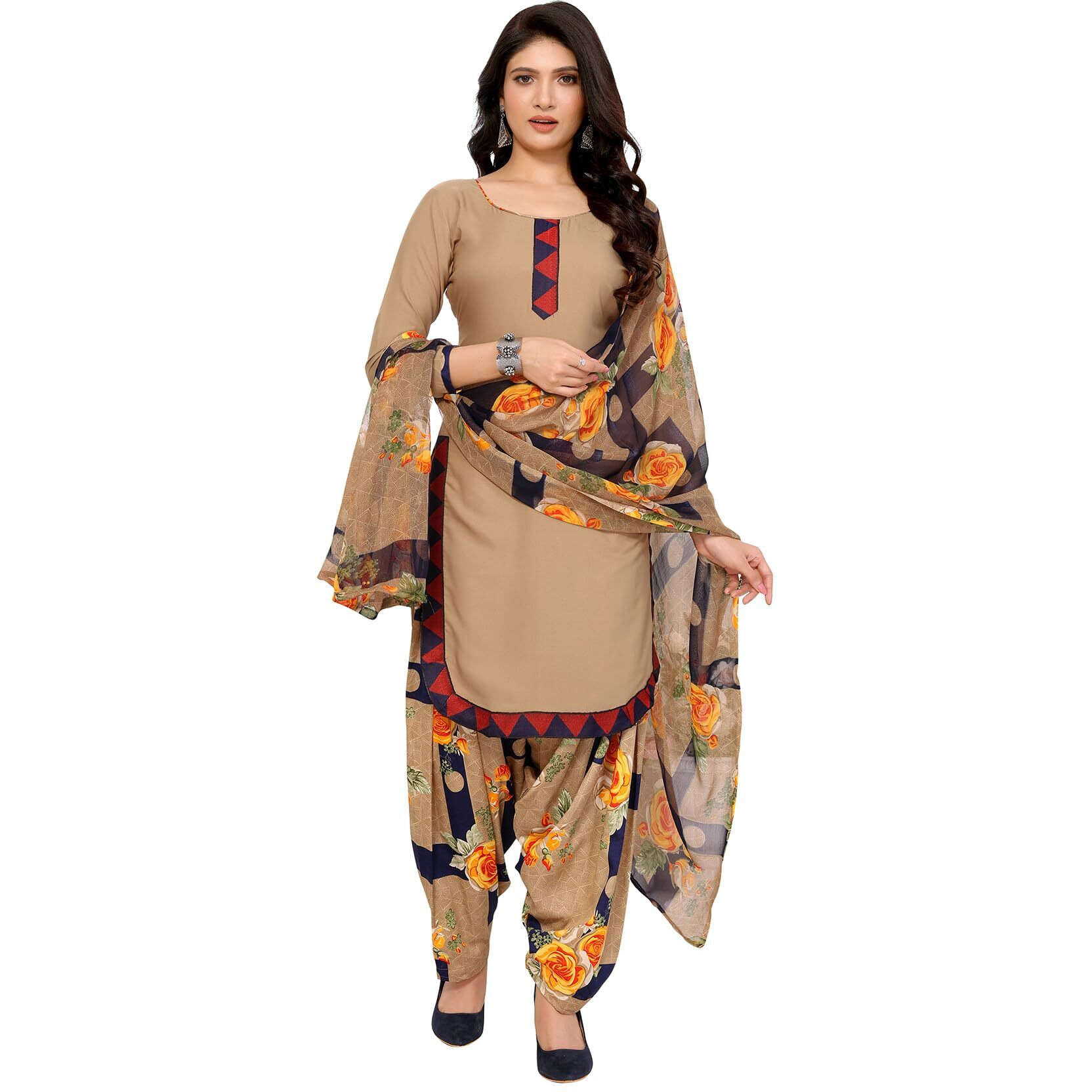 Yashika Women's Printed Dress Material - Unstitched Crepe Fabric Kurti, Pants & Dupatta Set (AZ-YS-P1-ADMIRING NAVY)