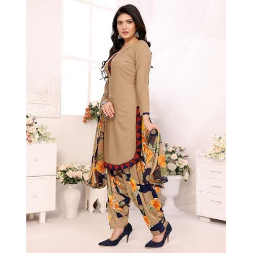 Yashika Women's Printed Dress Material - Unstitched Crepe Fabric Kurti, Pants & Dupatta Set (AZ-YS-P1-ADMIRING NAVY)