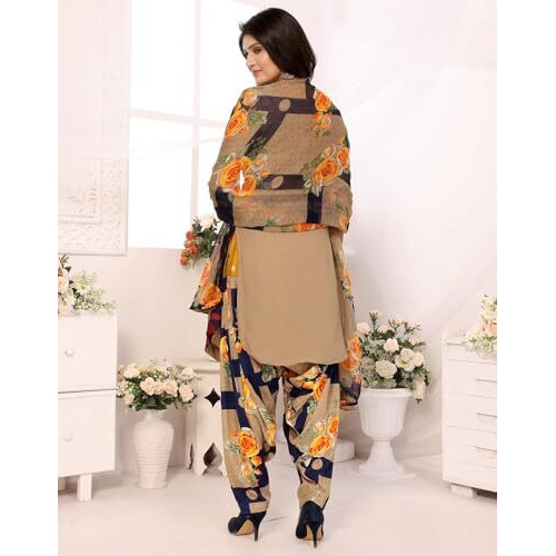 Yashika Women's Printed Dress Material - Unstitched Crepe Fabric Kurti, Pants & Dupatta Set (AZ-YS-P1-ADMIRING NAVY)