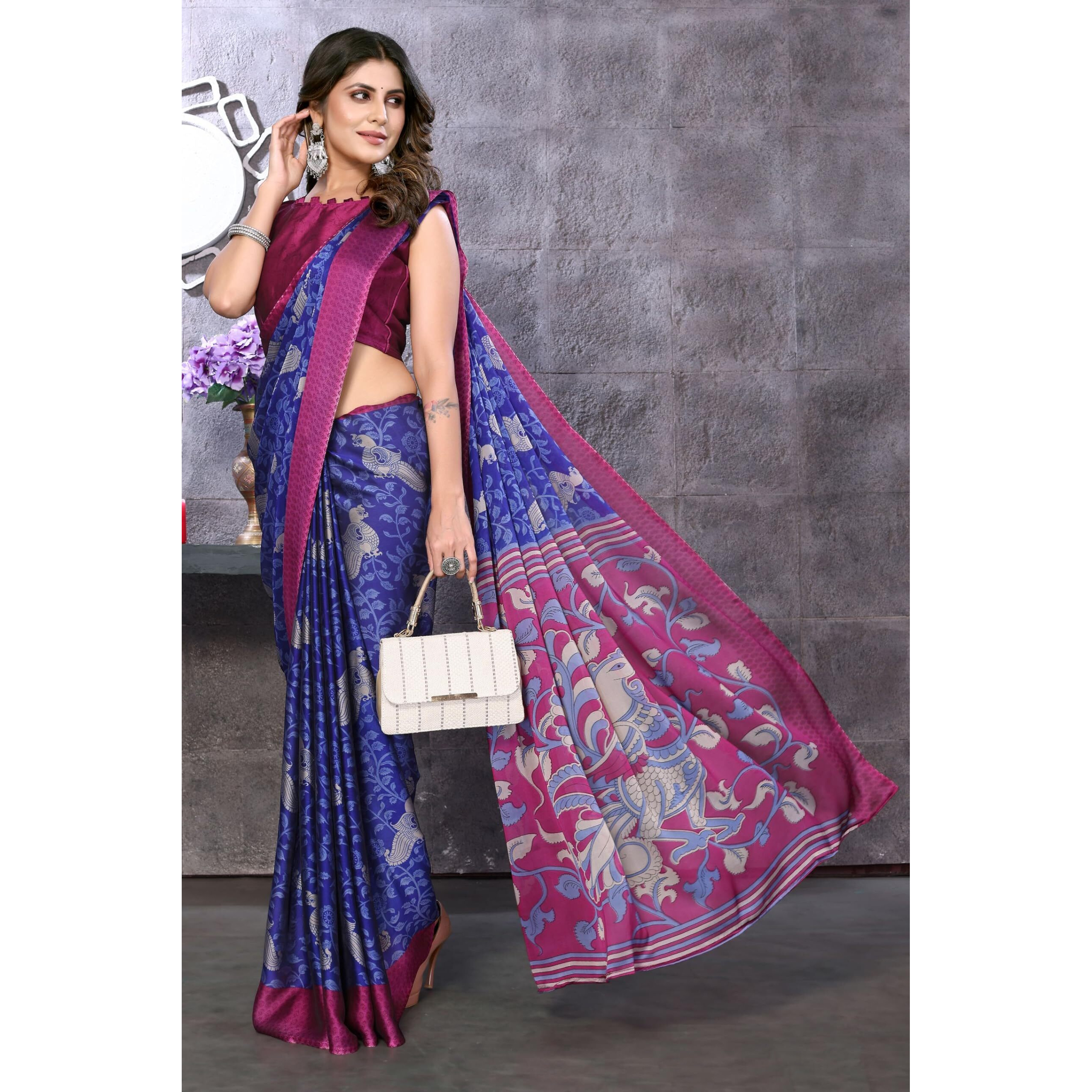 Yashika Women's Trendy Rangoli Chiffon Purple Color Saree with Blouse Material(YASHVI PURPLE)