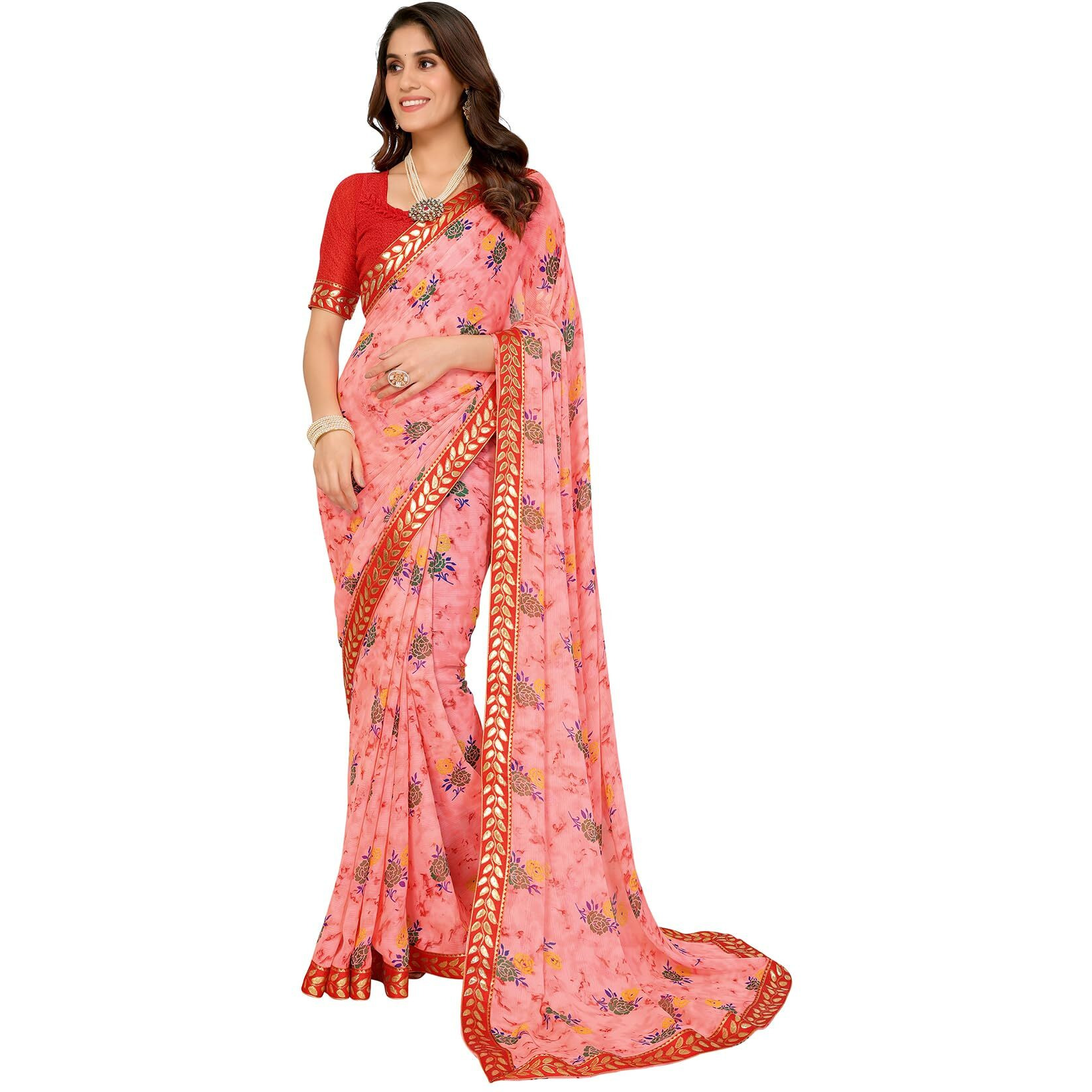 Yashika Women's Woven Latest Georgette Saree with Lace and Blouse Material (AZ-YS-P1-PADMINI-VANSHI-Parent_Peach)