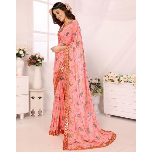 Yashika Women's Woven Latest Georgette Saree with Lace and Blouse Material (AZ-YS-P1-PADMINI-VANSHI-Parent_Peach)